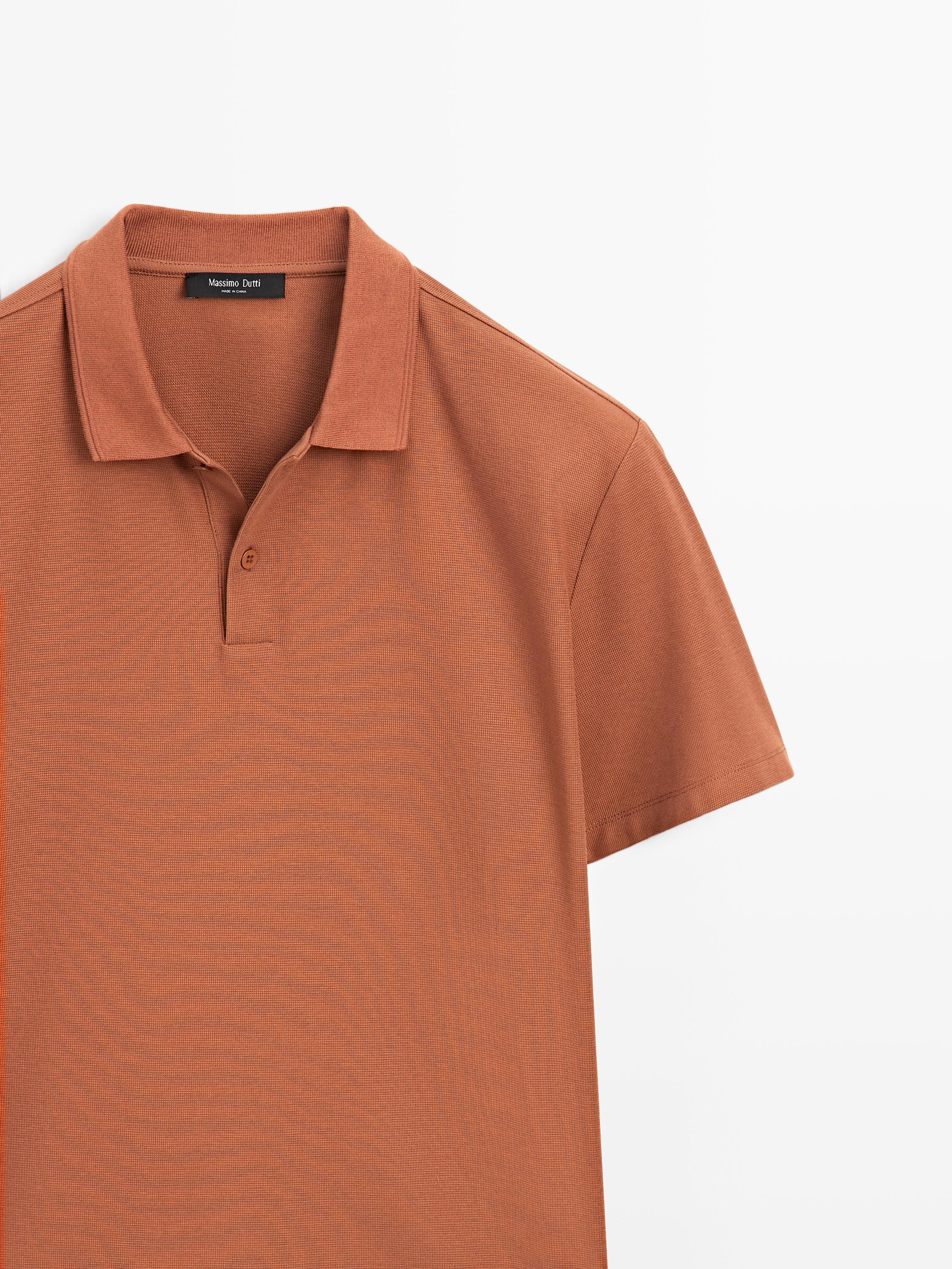 Textured cotton knit polo shirt